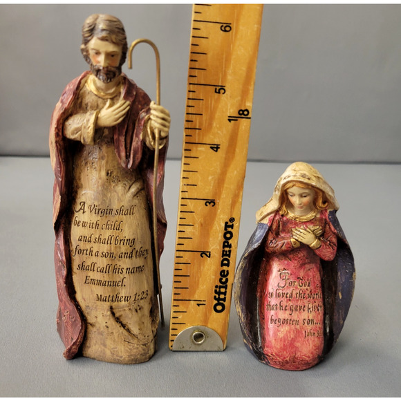 Jospeh and Mary Figurines 2 Piece Scripture Nativity Religious 6" Resign - Picture 10 of 13